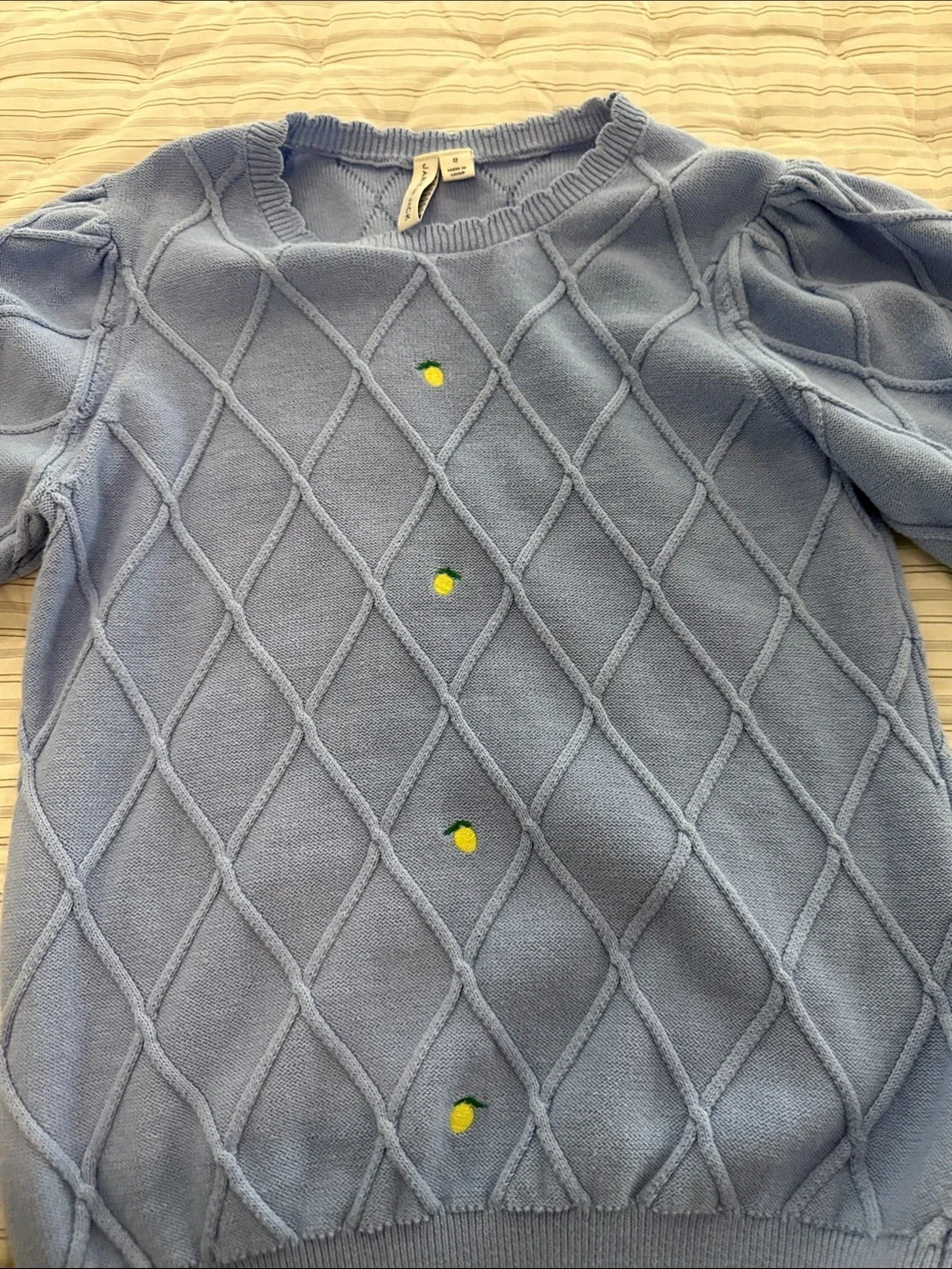 Janie and Jack Blue Puff Sleeve Sweater with Lemon Floral Leggings